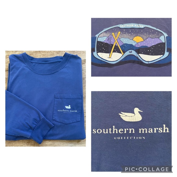 Southern Marsh Mens (see pictures for measurements) Blue Long Sleeve Graphic Tee - Picture 1 of 11